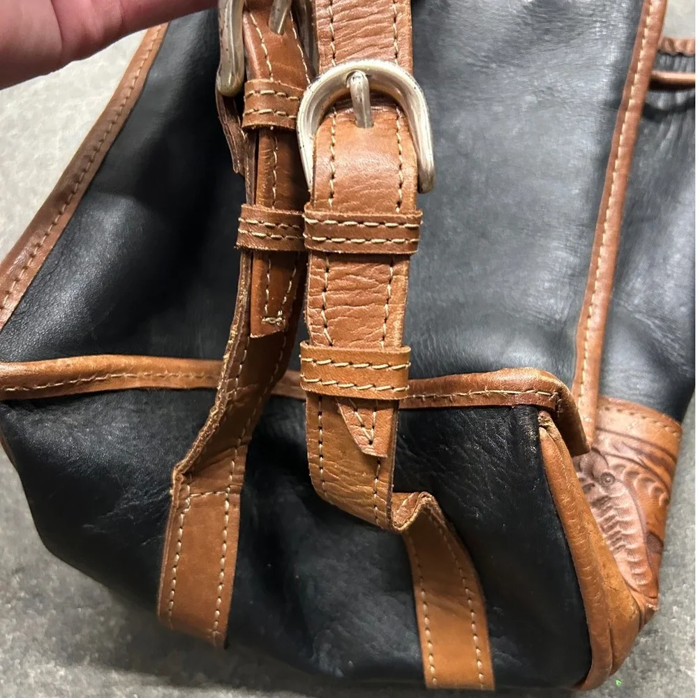 Force Ten West Mini Backpack Womens Brown Black Hand Tooled Leather Western Boho